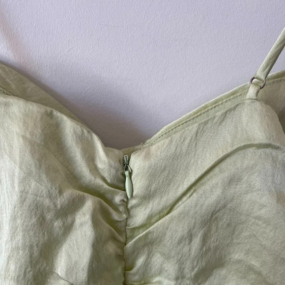 Zara Ruched Satin Effect Dress Light Green Bloggers Favourite Sz M - Picture 9 of 11